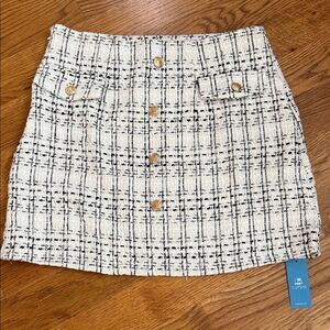 Cupshe Tweed Button Front Mini Skirt Cream Black Gold Detail Size L NWT